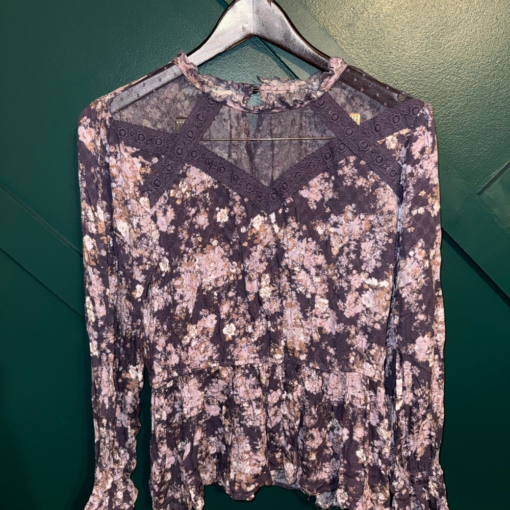 Maurices Floral Sheer Blouse - Purple and Pink